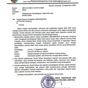 Pascaerupsi Gunung Anak Krakatau, Disdikbud Lampung Keluarkan Imbauan Pantau KBM dan Gelar Sholat Istisqo